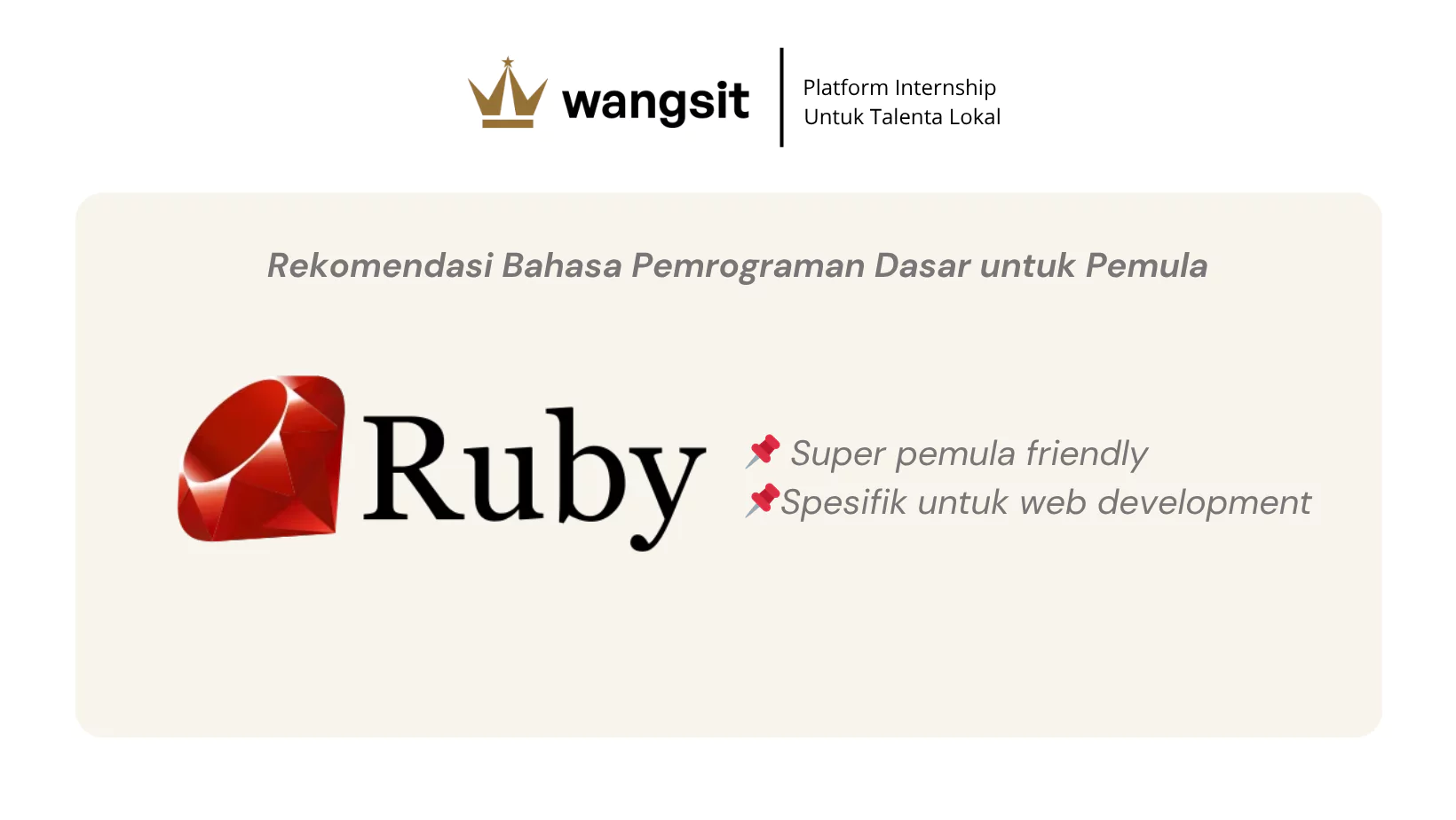 Rekomendasi Bahasa Pemrograman Dasar untuk Pemula yaitu ruby.
