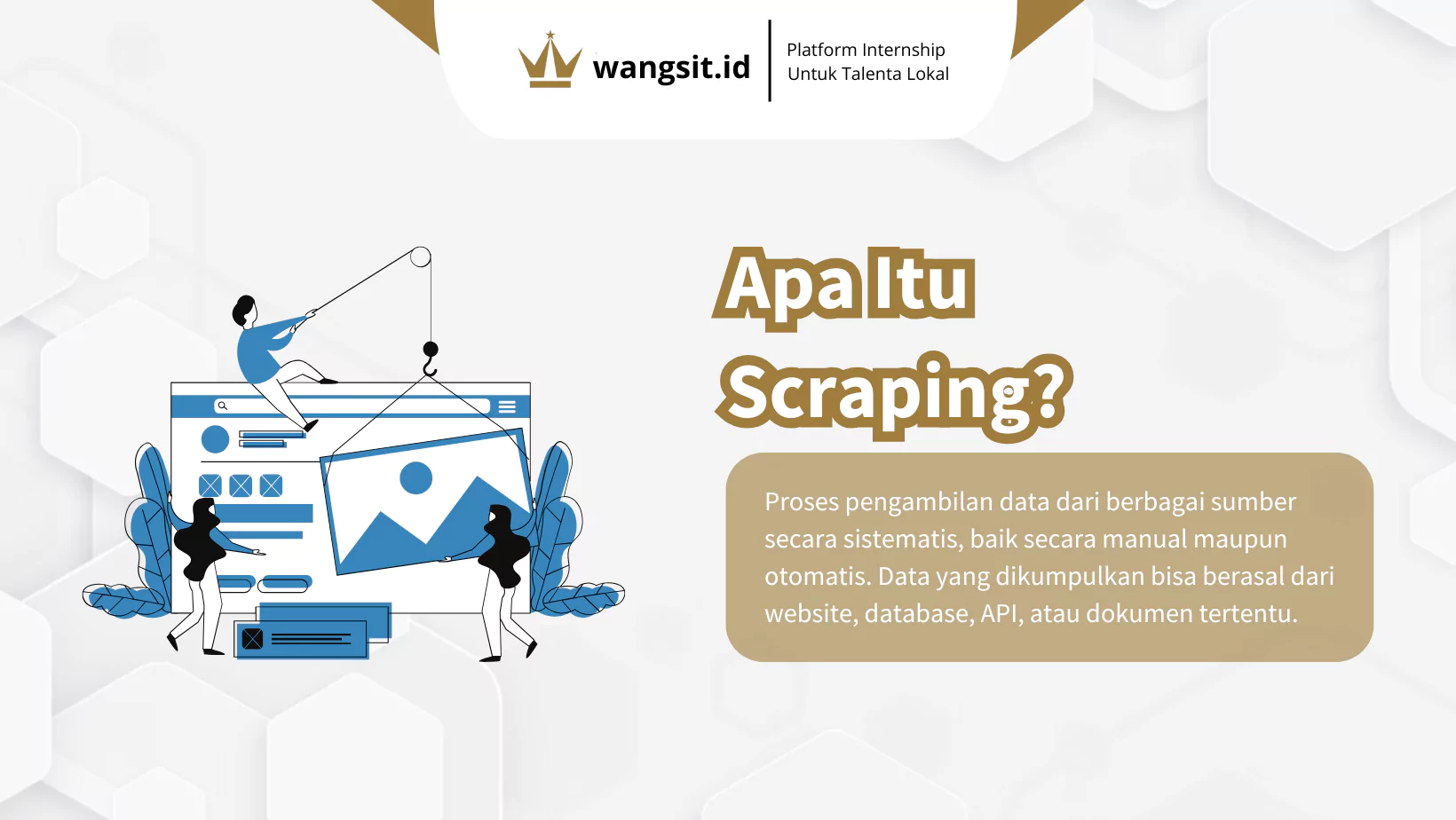 Ilustrasi website berisi teks untuk menggambarkan topik artikel tentang pengertian scraping adalah.