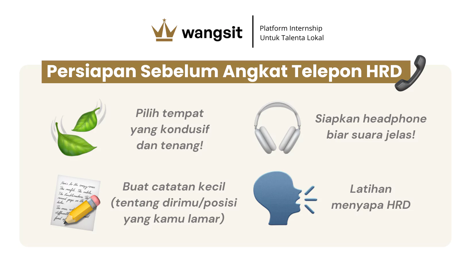 Infografis tips persiapan interview via telepon.