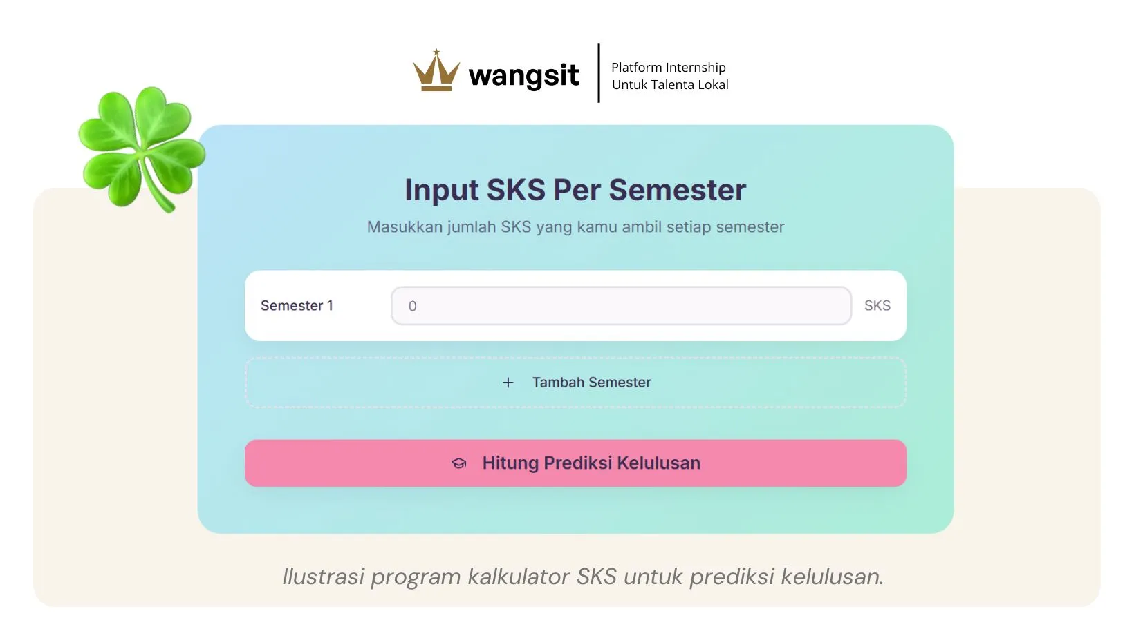 Tampilan UI UX Kalkulator SKS dan Prediksi Kelulusan berbasis C++, contoh program c++ yang menarik dnegan desain sederhana dengan warna pastel dan elemen interaktif